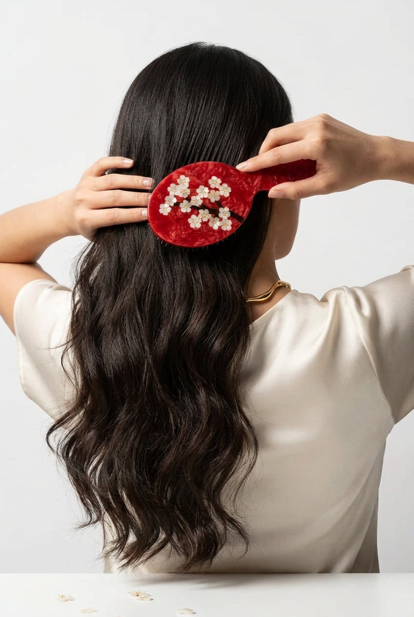 Red Sakura Blossom Brush Handbag Hero