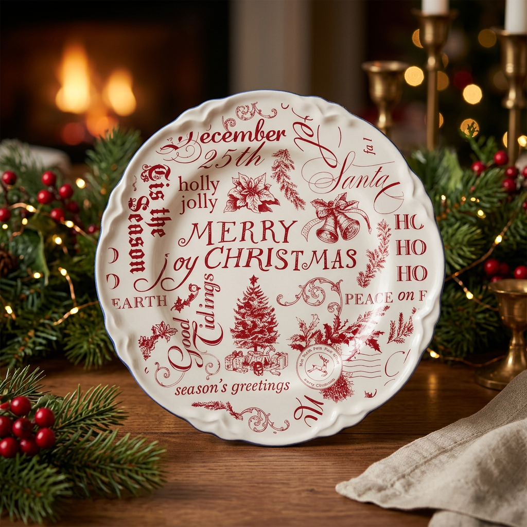 SANTA TOILE XMAS DESSERT PLATE