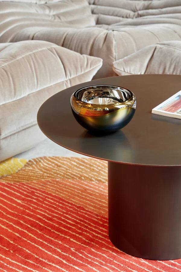 Small Round Glass Bowl, Amber ext/ Mirror int