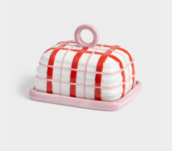 Butter Dish Plaid Pink