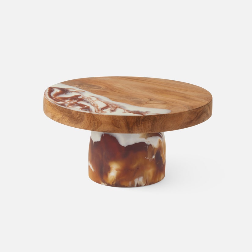 Cake Stand Resin/Natural Teak Small.