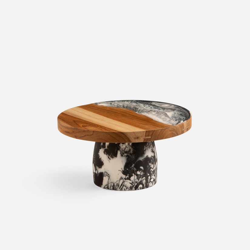 Cake Stand Resin/Natural Teak Small.