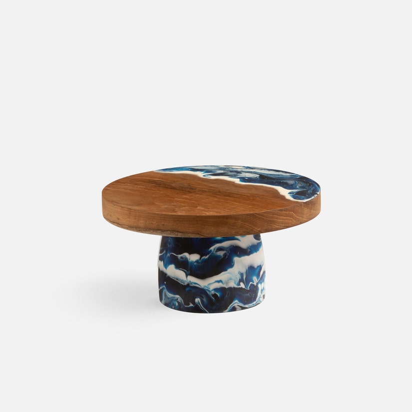 Cake Stand Resin/Natural Teak Small.