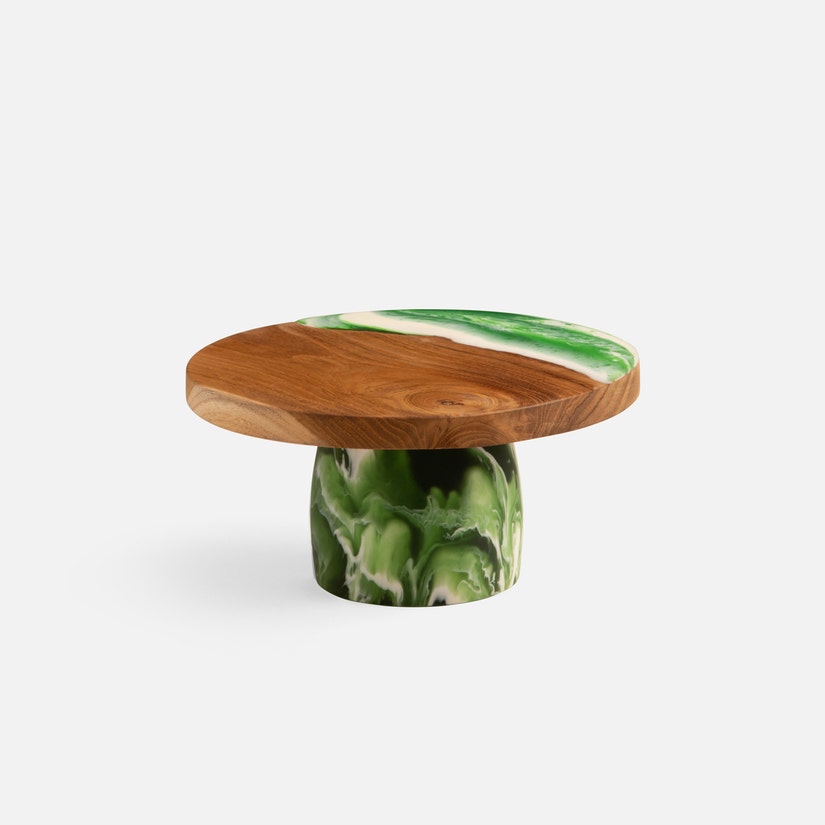 Cake Stand Resin/Natural Teak Small.