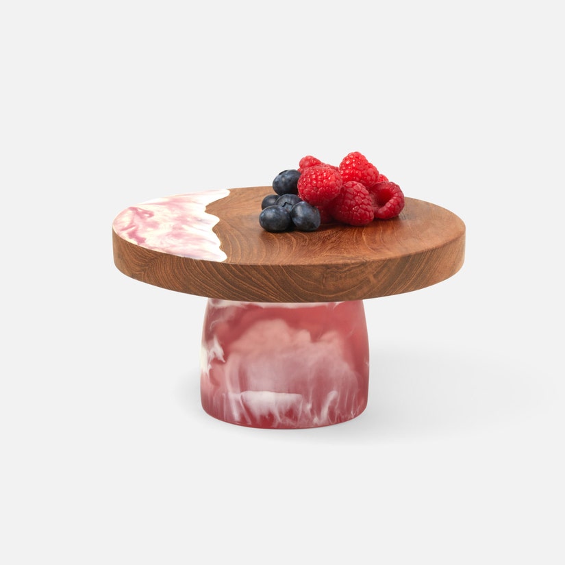 Cake Stand Resin/Natural Teak Small.