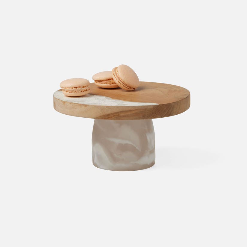 Cake Stand Resin/Natural Teak Small.