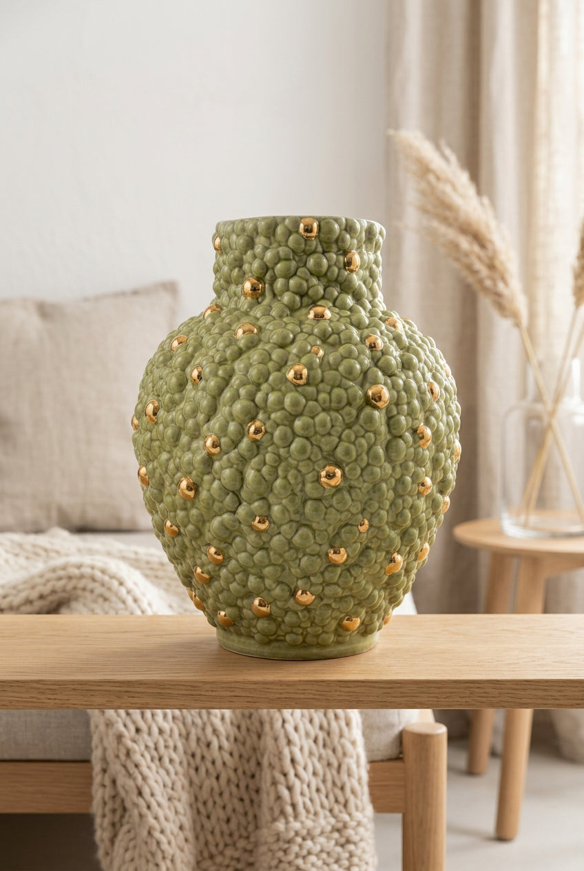 Light Green Bubble Vase With Golden Accents