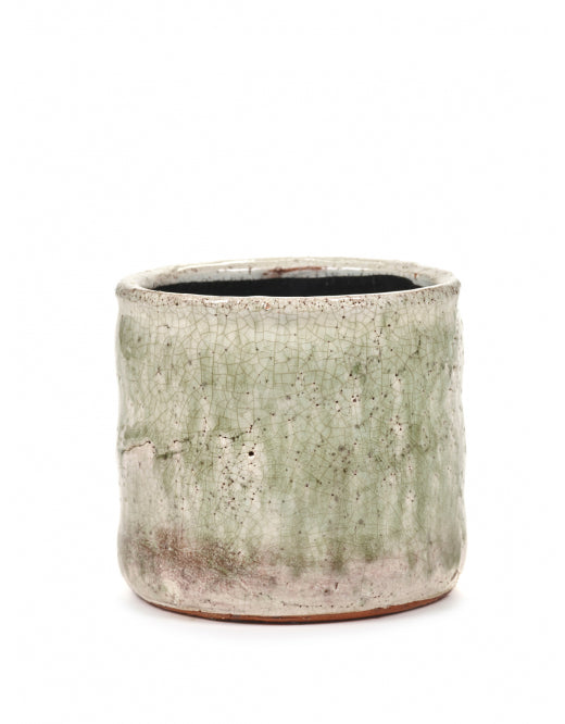 FLOWER POT M GREEN CRAQUELE