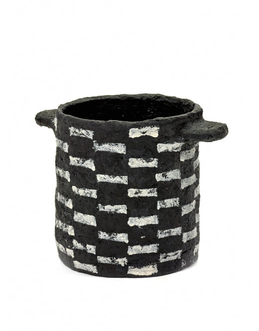 POT M BLACK HORIZONTAL STRIPES EARTH