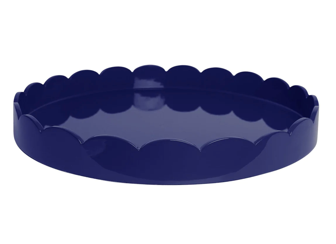 NAVY ROUND LARGE LACQUERED SCALLOP TRAY