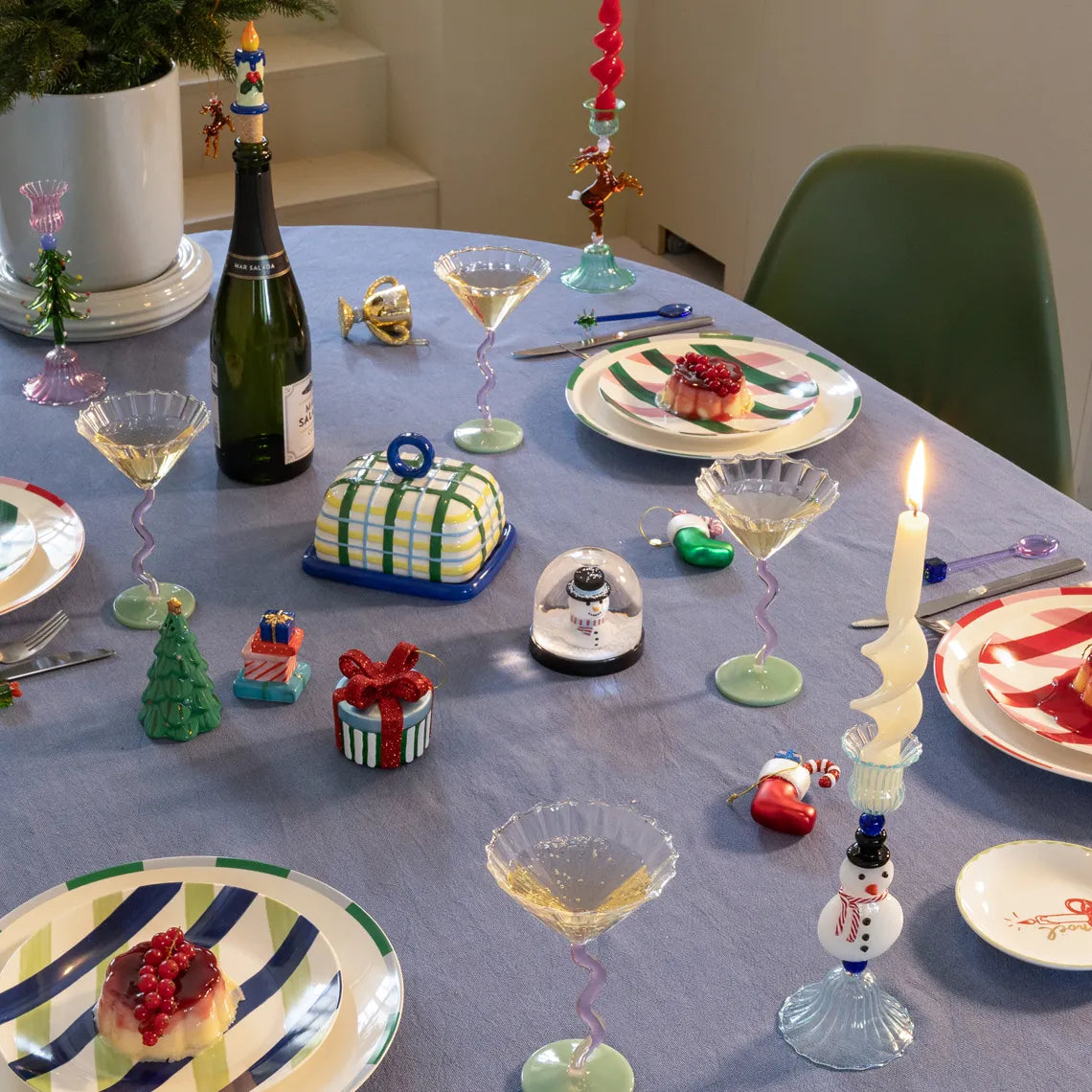 Butter dish plaid blue