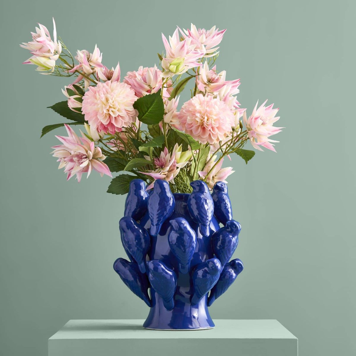Vase W. Birds, Blue