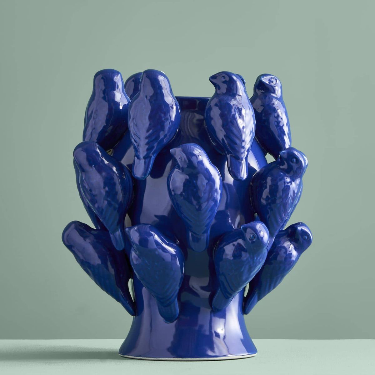 Vase W. Birds, Blue