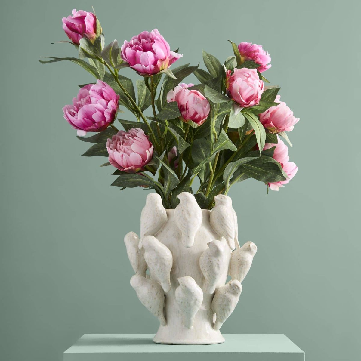 Vase W. Birds, White