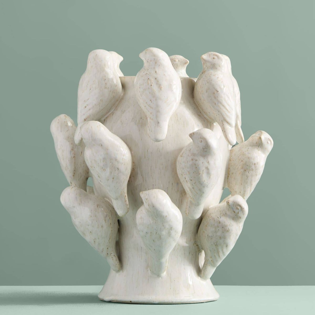 Vase W. Birds, White