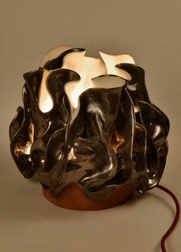 Small silver Tulip lamp with base