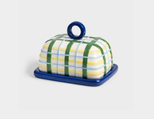 Butter Dish Plaid Blue
