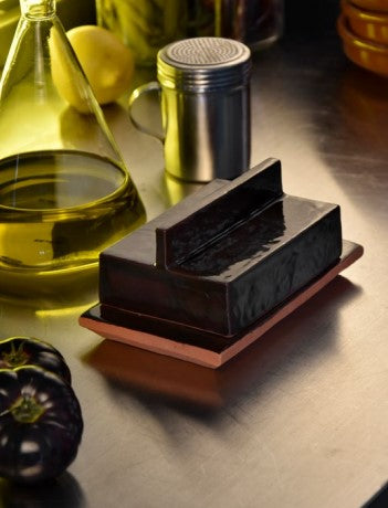 Black Utility Brick butter dish