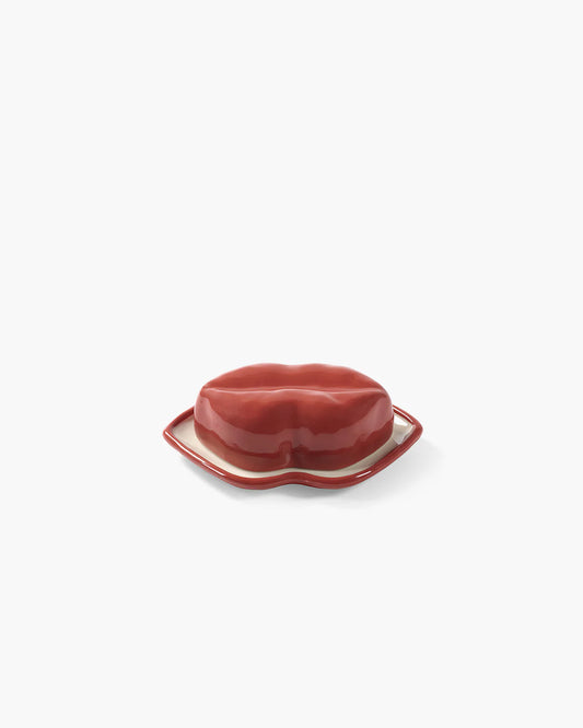 Dish With Lid Red White Lips