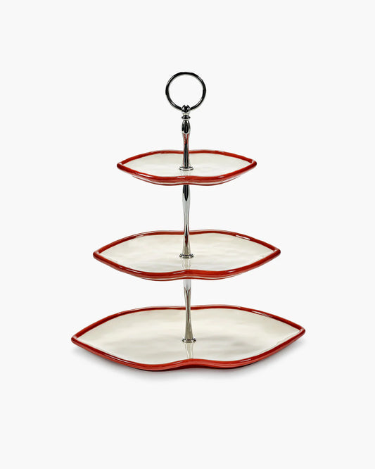 Cake Stand 3 Tier Lips Red White