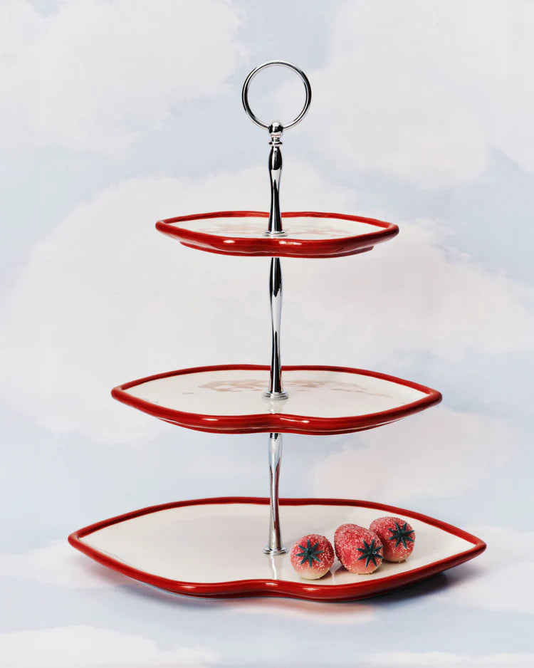 Cake Stand 3 Tier Lips Red White