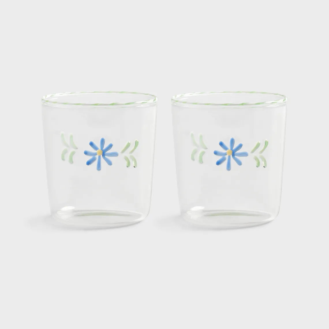 Glass Flora Blue Set of 2