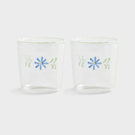 Glass Flora Blue Set of 2