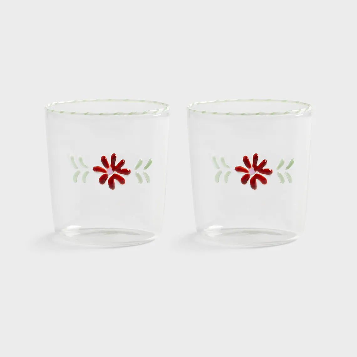 Glass Flora Red Set of 2