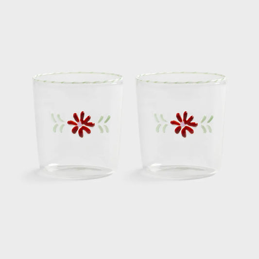 Glass Flora Red Set of 2