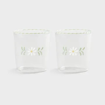 Glass Flora White Set of 2
