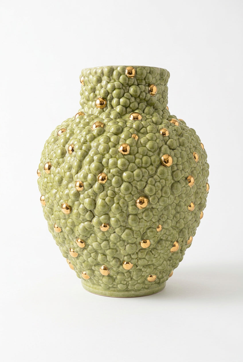 Light Green Bubble Vase With Golden Accents