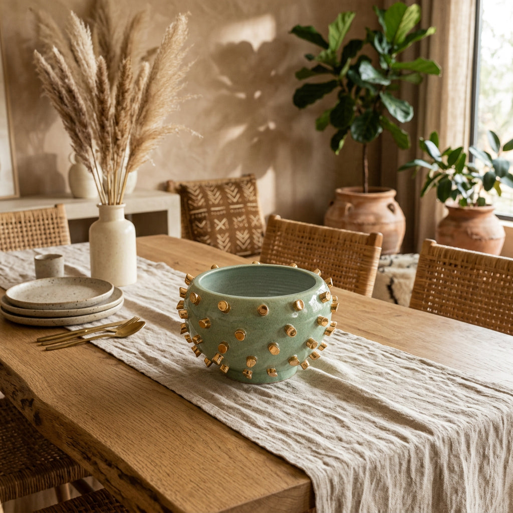 Sage Green Centerpiece With Golden Details