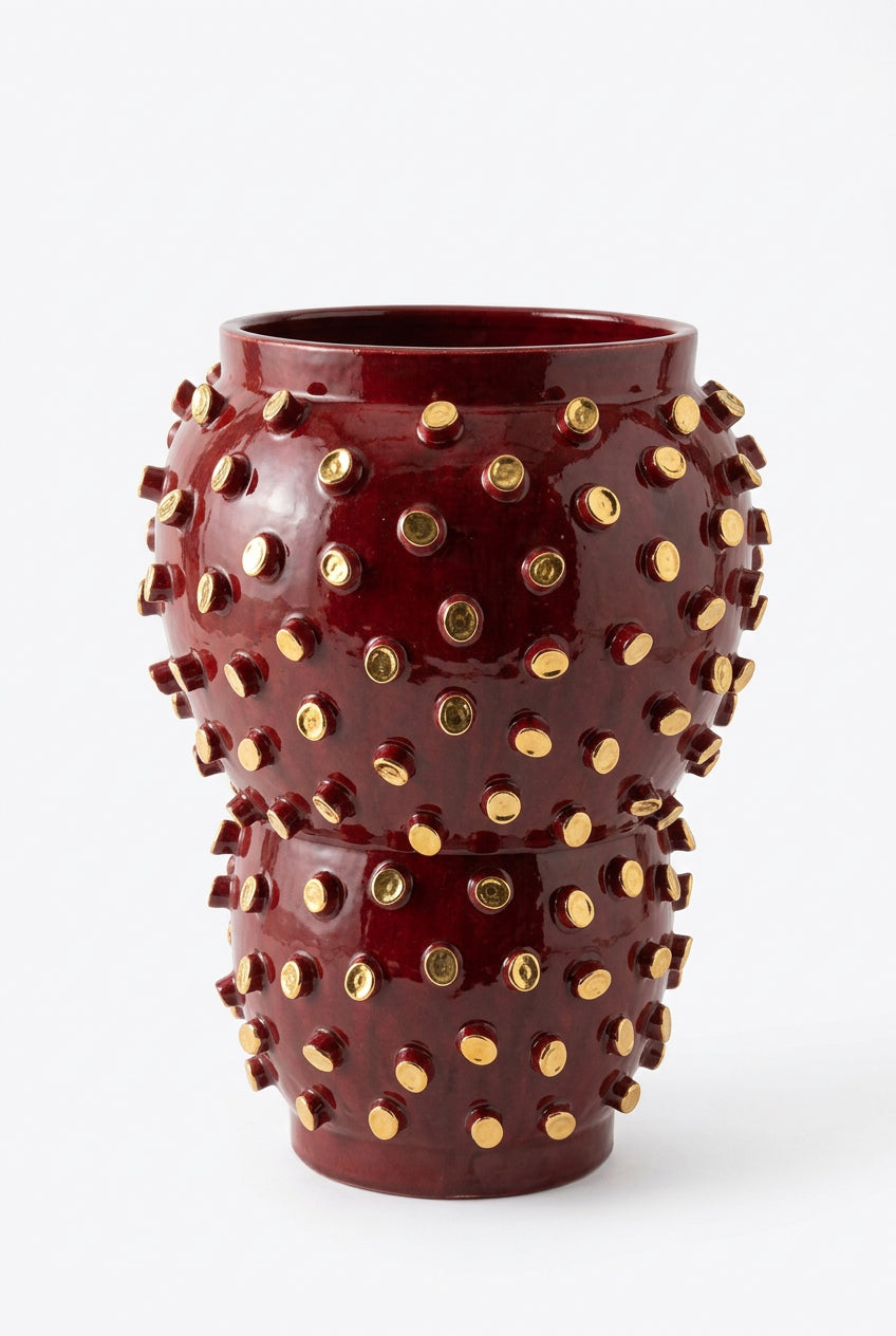 Tall Vase Red With Golden Details