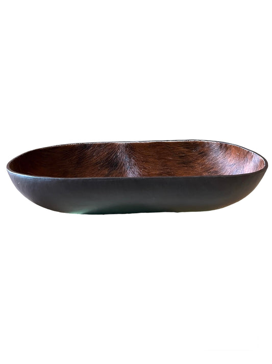 Natural Leather Oval Bowl Large