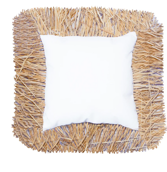 Cojín de exterior blanco con flecos