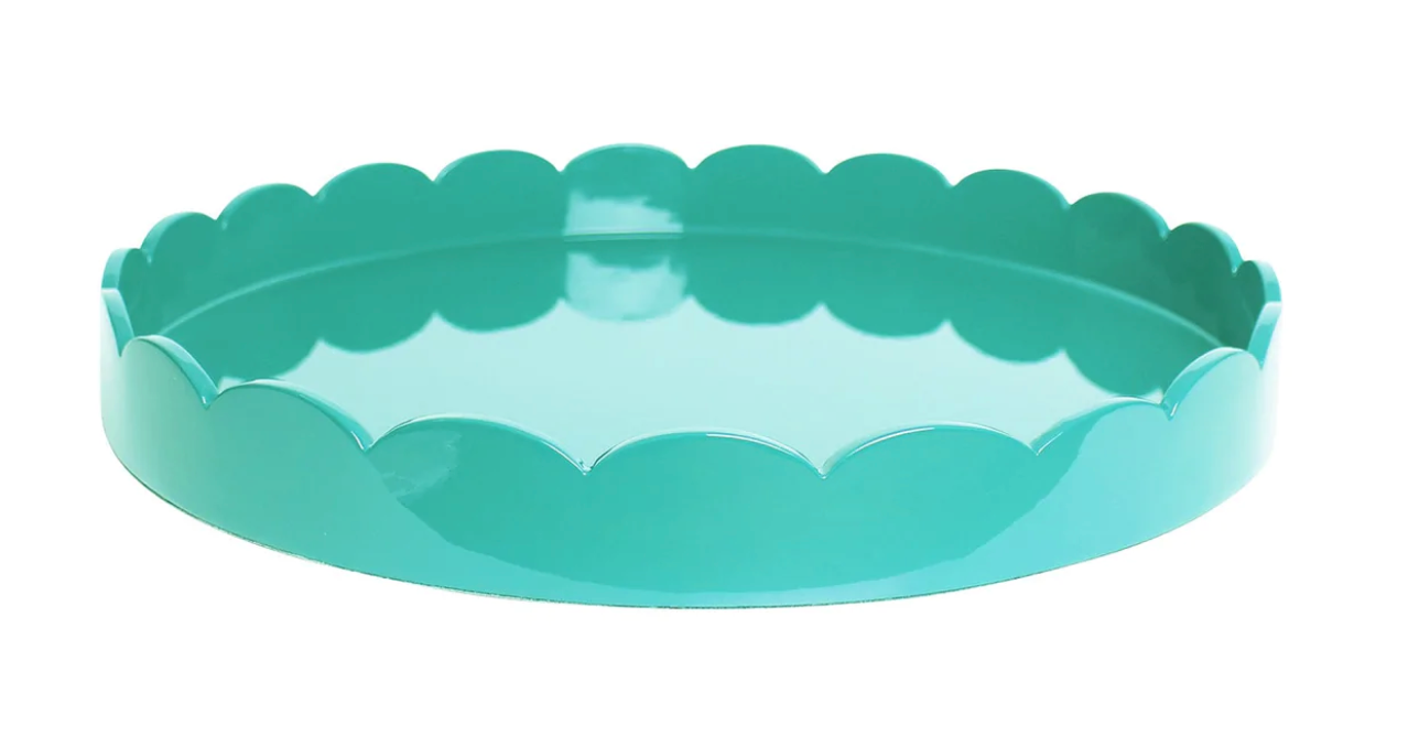 TURQUOISE ROUND MEDIUM LACQUERED SCALLOP TRAY